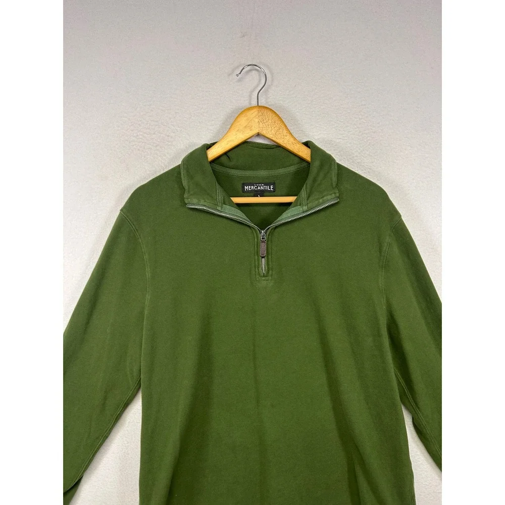 Preppy Gorpcore J.Crew Mercantile Mens LG Olive Green Quarter Zip Pullover H1340